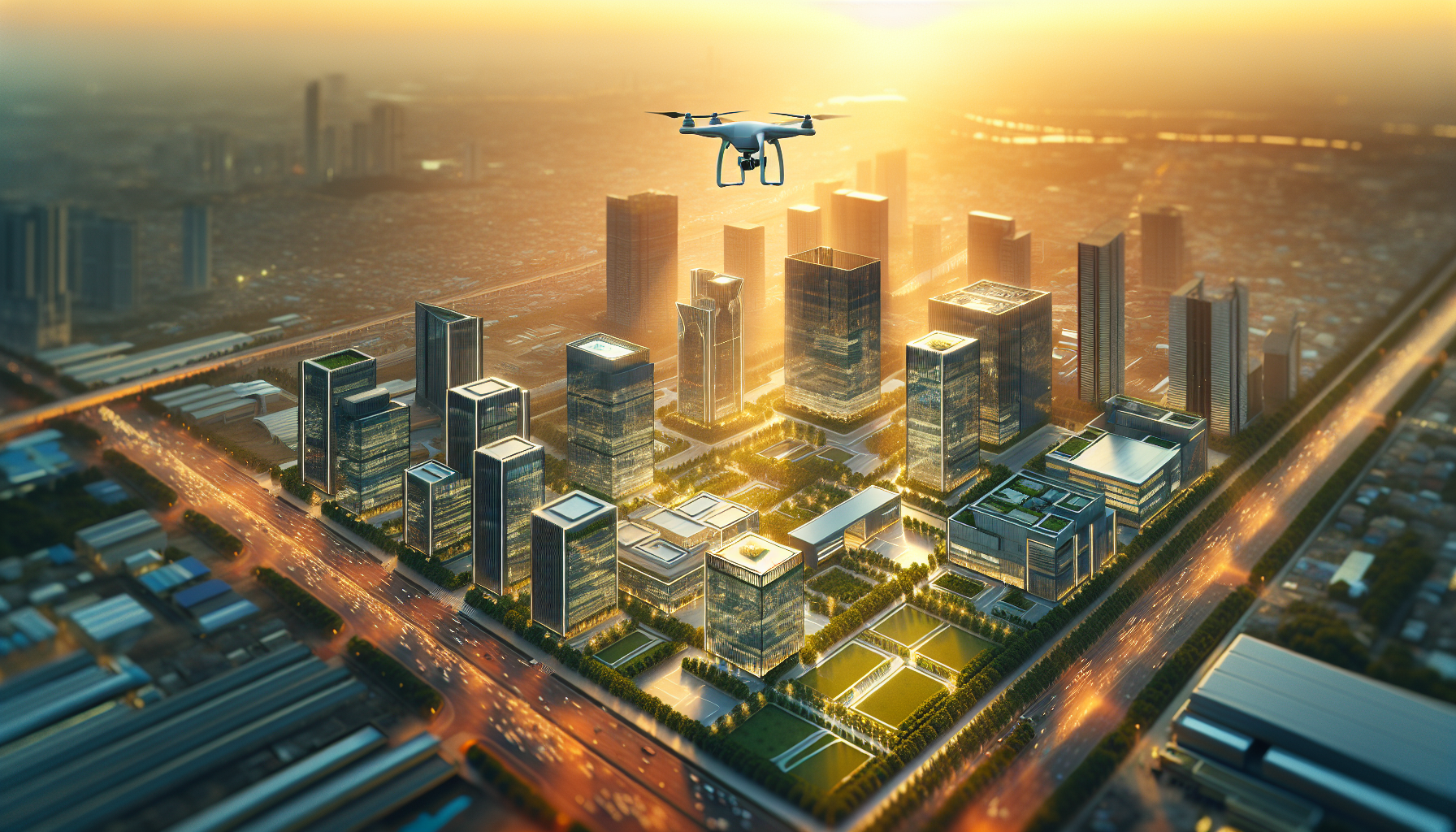 Commercial real estate showcased through aerial photography